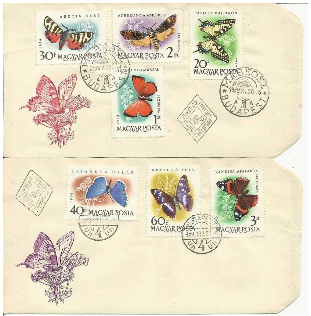 MAGYAR POSTA 1959   Butterflies   Complete Set On 2 FDC    Michel: 15 Euro - Papillons