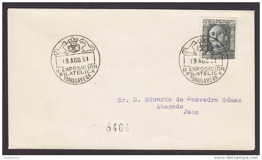 Spain Certificado Registered Einschreiben Recommandée II Exposicion Filatilica TORRELAVEGA 1951 Cover - Briefe U. Dokumente