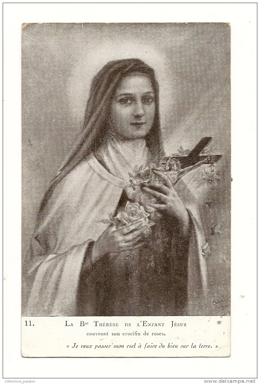 Cp, Christianisme, La Bienheureuse Thérèse De L´Enfant Jésus Couvrant Son Crucifix De Roses - Santi