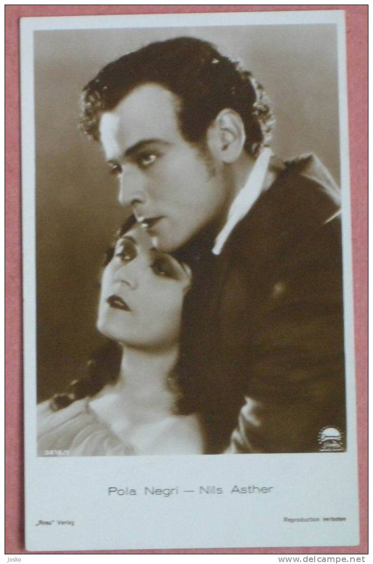 POLA NEGRI Poland ( Lipno ) Actress & NILS ASTHER Denmark Sweden Actor ( Croatia Old Postcard ) Travelled 1929. Popovaca - Actors