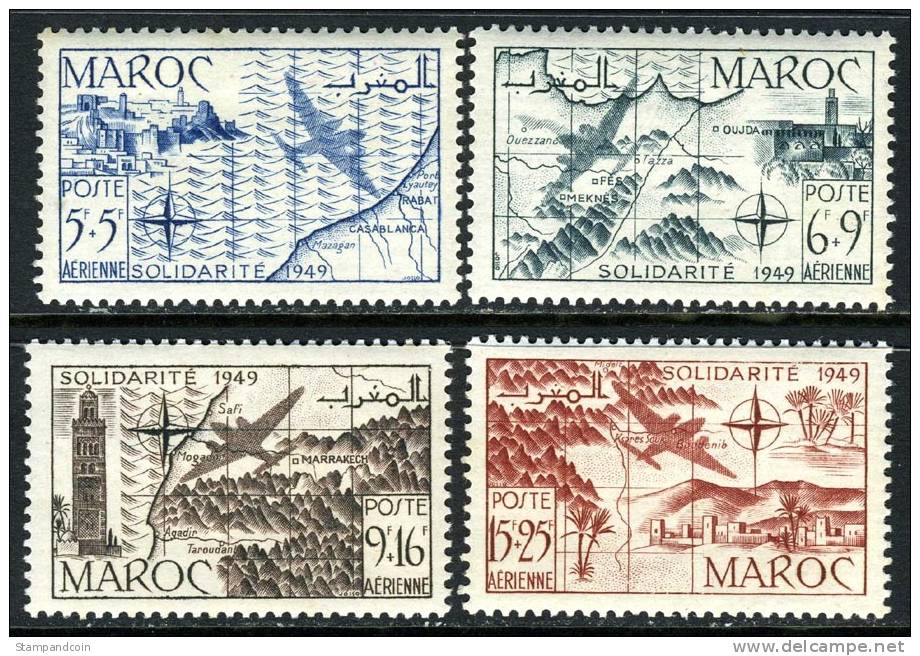 French Morocco CB36-39 Mint Hinged Air Post Semi-Postal Set From 1950 - Airmail