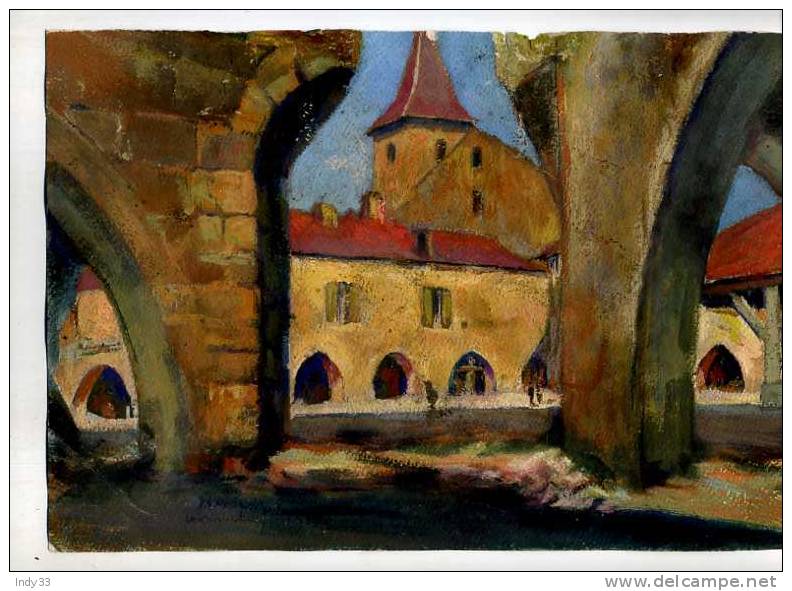 - BASTIDE DE MONTPAZIER . AU DOS ESTUAIRE DE LA GIRONDE . GOUACHE RECTO-VERSO SIGNEE H. VINCENT ET DATEE 1955 - Tempere