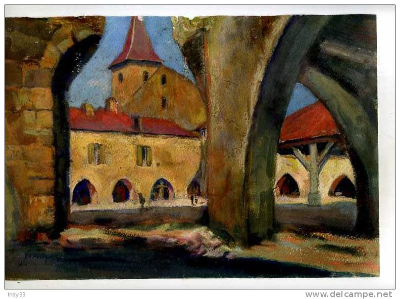 - BASTIDE DE MONTPAZIER . AU DOS ESTUAIRE DE LA GIRONDE . GOUACHE RECTO-VERSO SIGNEE H. VINCENT ET DATEE 1955 - Gouaches