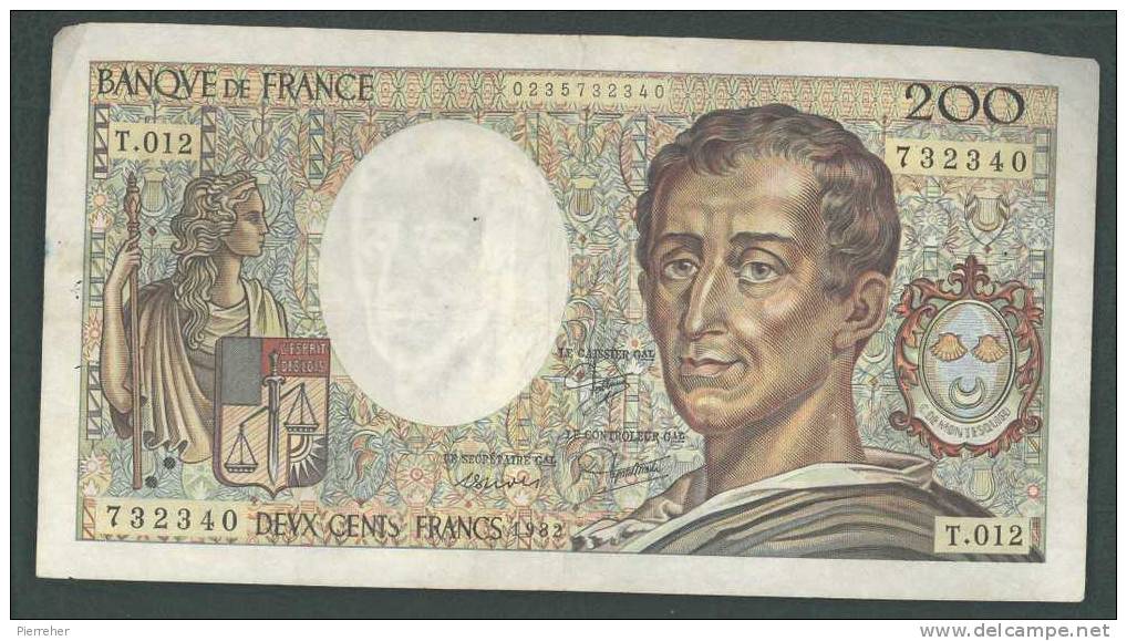 TRES TRES BEAU BILLET DE 200 FRANCS MONTESQUIEU DATE 1982 - 200 F 1981-1994 ''Montesquieu''