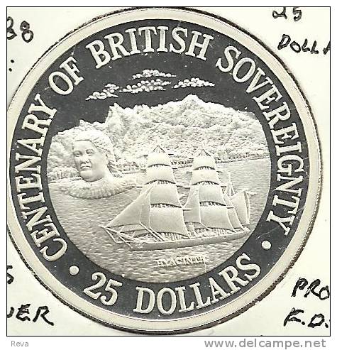 COOK ISLANDS $25 SHIP 100 YEARS OF BRITISH FRONT QEII HEAD BACK1988 SILVER 1.1Oz PROOF KM42 READ DESCRIPTION CAREFULLY!! - Cookinseln