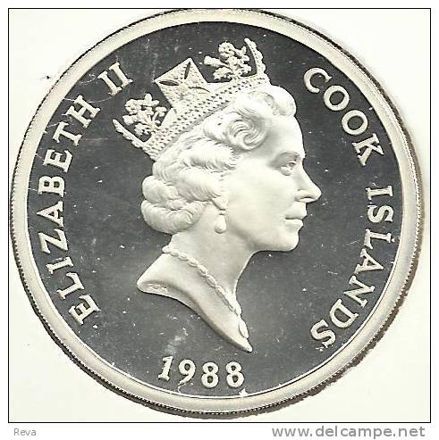 COOK ISLANDS $25 SHIP 100 YEARS OF BRITISH FRONT QEII HEAD BACK1988 SILVER 1.1Oz PROOF KM42 READ DESCRIPTION CAREFULLY!! - Cookinseln