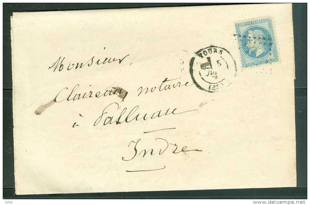 Yvert N°29 Sur Lettre De Tours , GC 3997 ( Mal Venu ) - AA11202 - 1849-1876: Classic Period