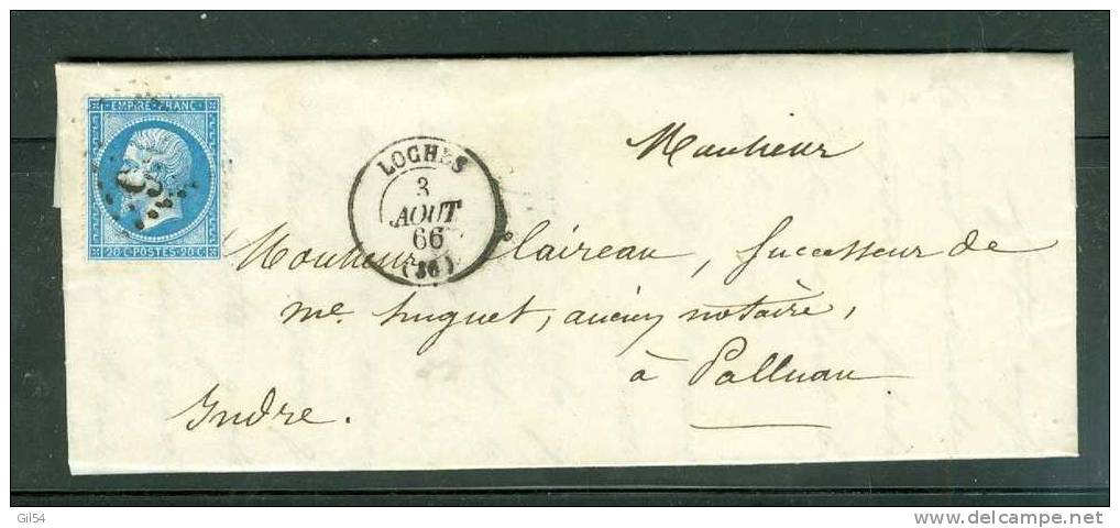 N°22 SUR LETTRE Cad Loches En Aout 1866 , Gc 2066 ( Mal Venu ) , AA11219 - 1849-1876: Classic Period