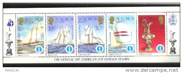SOLOMON ISLANDS   570-74-A (1 MINT NEVER HINGED MINI SHEET OF AMERICA'S CUP ; SEILING SHIPS - Ships