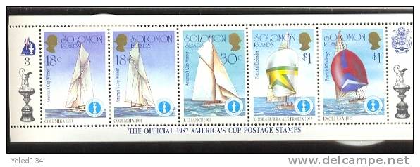 SOLOMON ISLANDS   570-74-A 3 MINT NEVER HINGED MINI SHEET OF AMERICA'S CUP ; SEILING SHIPS - Bateaux