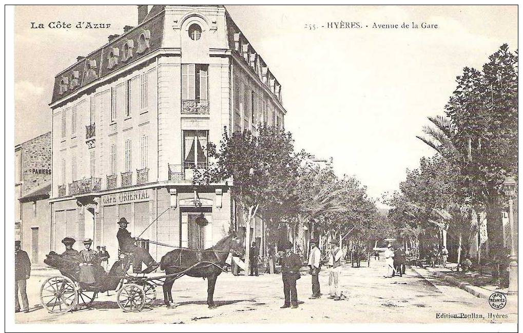 HYERES : Avenue De La Gare,Attelage, Café Oriental,animée. - Hyeres