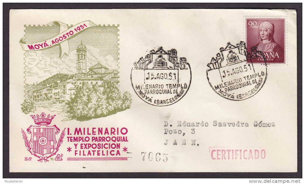 Spain Certificado Registered Einschreiben Recommandée Milenario Templo Parroquial Del Moya, BARCELONA 1951 Cover - Briefe U. Dokumente