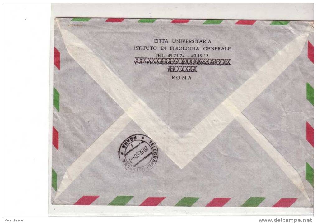 ITALIE - 1960 - Bel AFFRANCHISSEMENT Sur LETTRE RECOMMANDEE AERIENNE Par EXPRES De ROME Pour PRAGUE - Posta Espressa/pneumatica