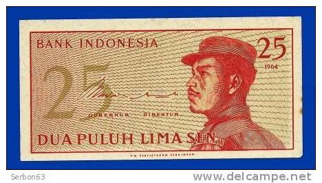 MONNAIE BILLET 1964 NEUF 25 DUA PULUH LIMA SEN ASIE DU SUD-EST AMJ 028927 BANK INDONESIE 2 SIGNATURES 111 X 56mm - Indonésie