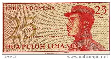 MONNAIE BILLET 1964 NEUF 25 DUA PULUH LIMA SEN ASIE DU SUD-EST AMJ 028927 BANK INDONESIE 2 SIGNATURES 111 X 56mm - Indonésie