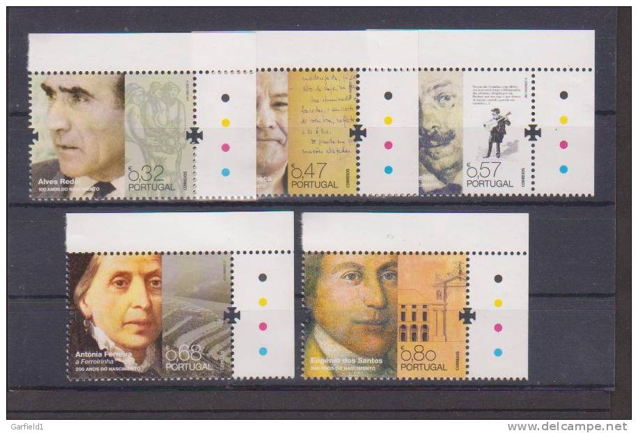 Portugal 2011 Mi.Nr. 3602 / 06 , Vultos Da História E Da Cultura - Obereckrand Mit Farbprobe - Postfrisch / MNH / (**) - Unused Stamps