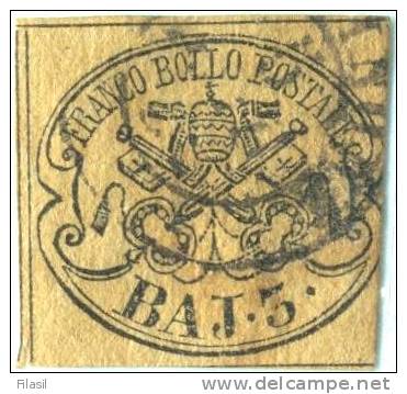 SI53D Italia Italy ANTICHI STATI - STATO PONTIFICIO Prima Emissione Camoscio Chiaro  3 Baj 1852 Usato RARO - Papal States