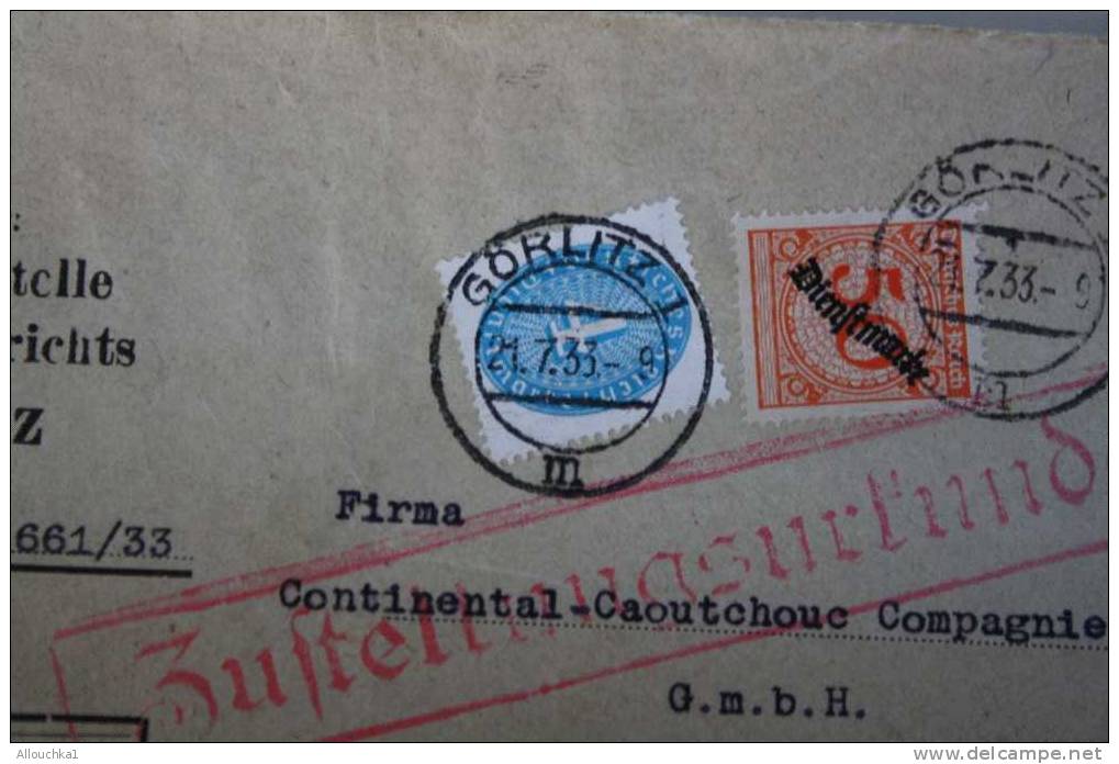 PRRUSS LETTER COVER IIIé REICH 1933 >GORLITZ >> HANNOVER  CONTINENTAL CAOUTCHOUC CIE GESCHAFTSSTELLE DES LANDGERICHTS - Lettres & Documents