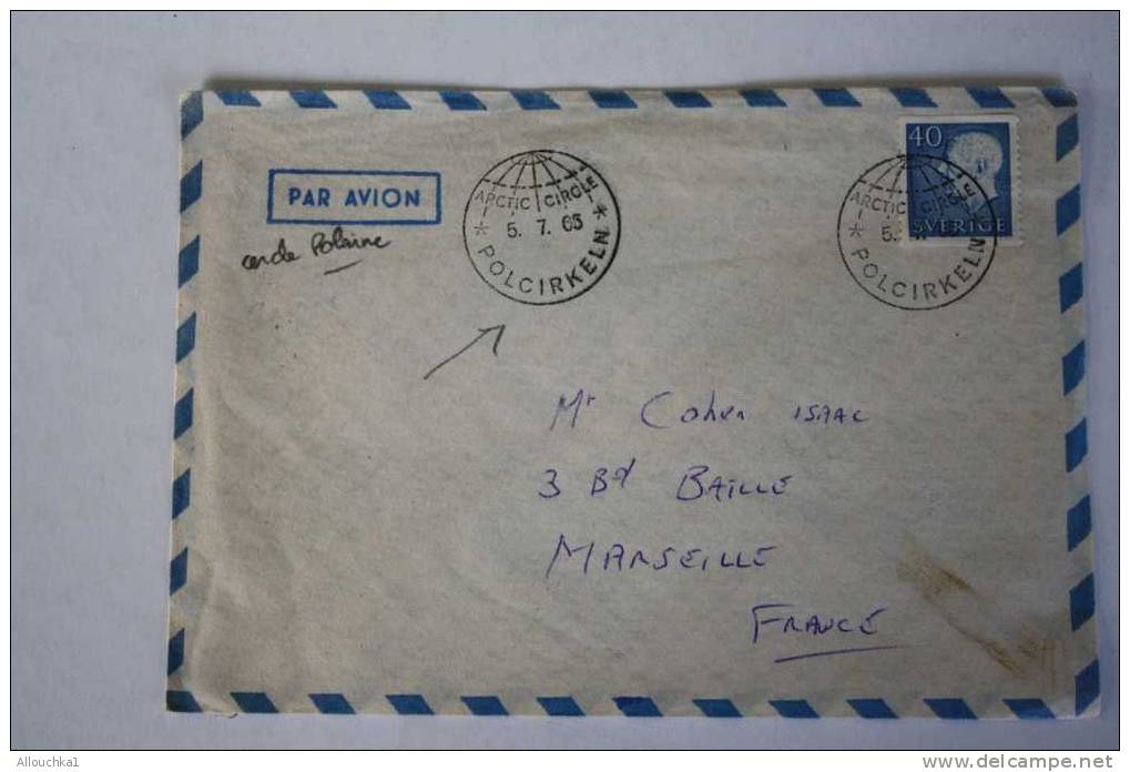 LETTRE COVER SVERIGE SUEDE PAR AVION ARTIC CIRCLE POLCIRKELN  CERCLE POLAIRE >> JUDAICA >> CO....MARSEILLE - Other & Unclassified