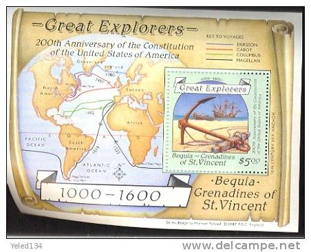 BEQUIA  259  MINT NEVER HINGED SOUVENIR SHEET OF GREAT EXPLORERS ; SHIPS   #  097   ( - Ships