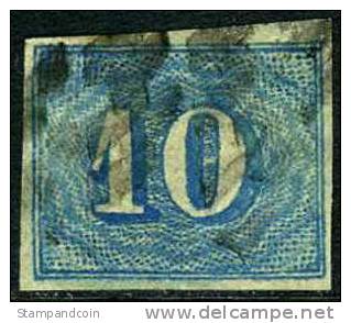 Brazil #37 Used 10r Blue Numeral From 1854 - Oblitérés