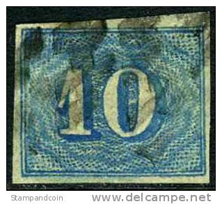 Brazil #37 Used 10r Blue Numeral From 1854 - Used Stamps