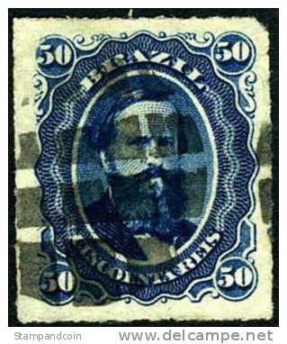 Brazil #63 XF Used 50r Blue Emperor Dom Pedro From 1877 - Usados