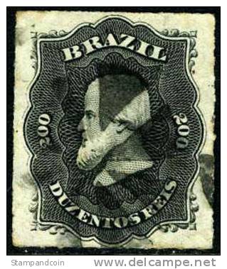 Brazil #66 XF Used 200r Black  Emperor Dom Pedro Rom 1877 - Oblitérés