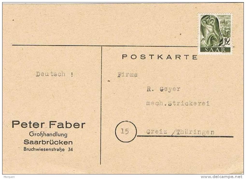 2401. Tarjeta SAAR (saarbrucken) 1947. Alemania Zona Francesa - Covers & Documents