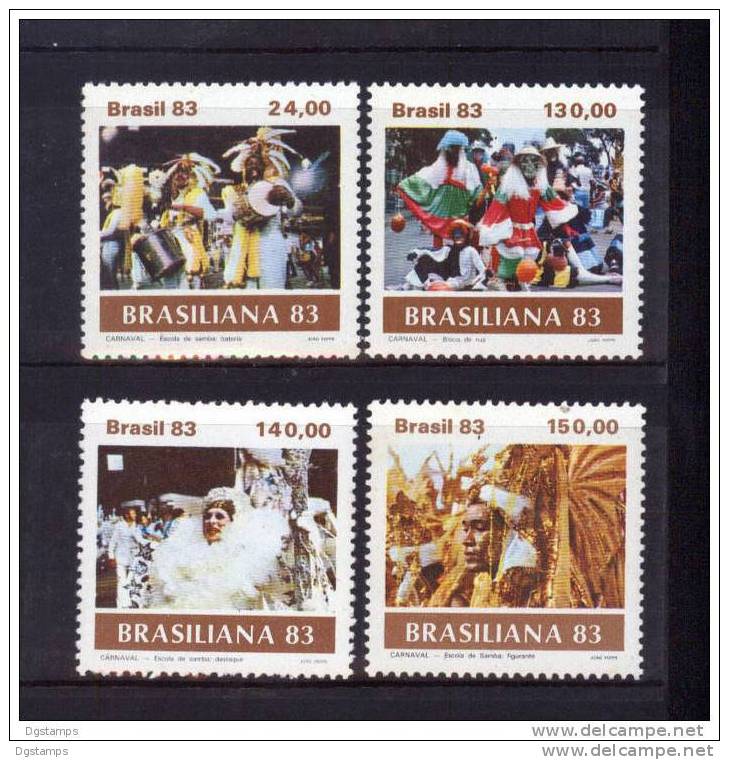 Brasil 1983 Yv1584-87 ** Exp Fil "BRASILIANA". Carnaval,  Escola Do Samba Figurante, Destaque, Bateria. Bloco De Rua - Carnival