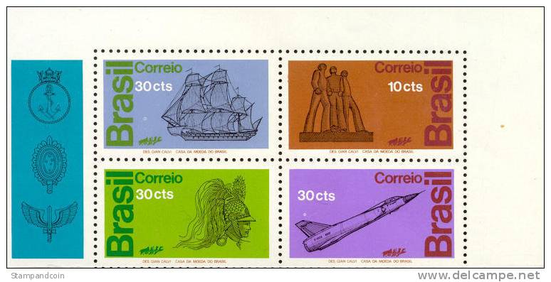 Brazil #1275a Mint Hinged Block Of 4 For Armed ForcesDay 1972 - Neufs