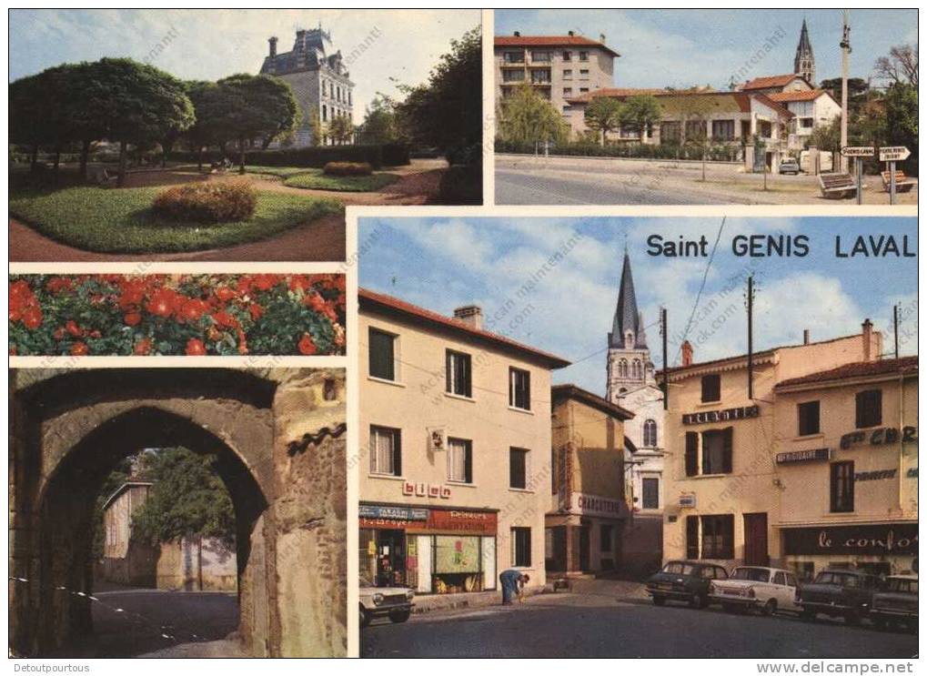 SAINT ST GENIS LAVAL Rhône 69 : Multivue Centre Ville Banque + Vieille Porte Place Alsace Lorraine - Autres & Non Classés