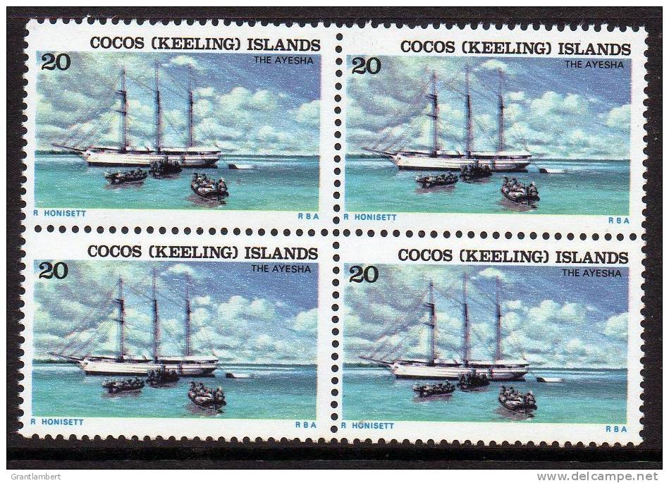 Cocos (Keeling) Islands 1976 Ships 20c The Ayesha MNH  Block Of 4  SG 25 - Cocos (Keeling) Islands