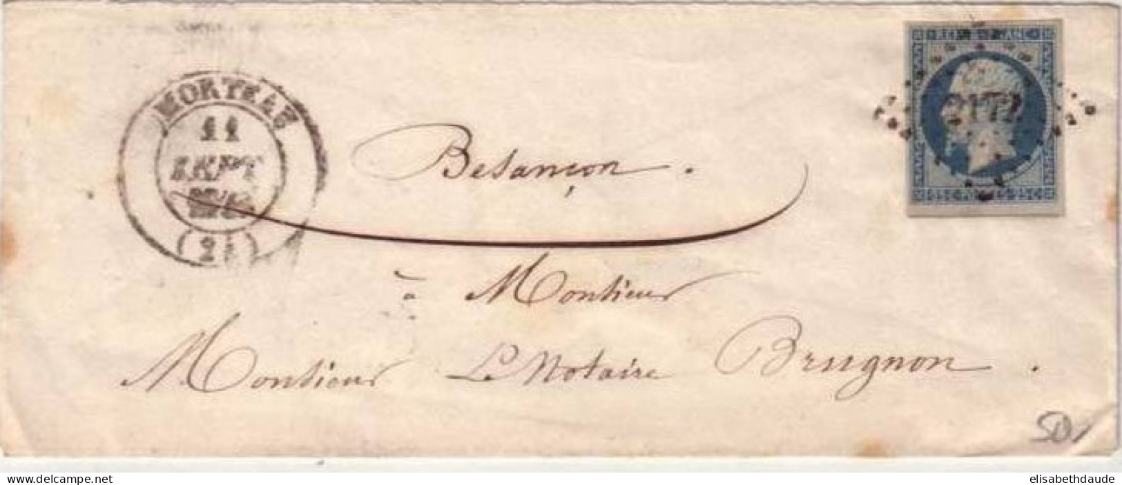 1853 - 25c REPUBLIQUE - YVERT N°10 Seul Sur LETTRE De MORTEAU (DOUBS) PC 2172 Pour BESANCON - COTE = 100 EUROS Mini - 1852 Luigi-Napoleone