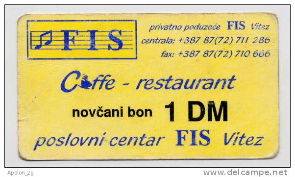 BOSNIA, 1 DM (1994) XF+ *FIS-VITEZ* War Time Local Note - Bosnia And Herzegovina