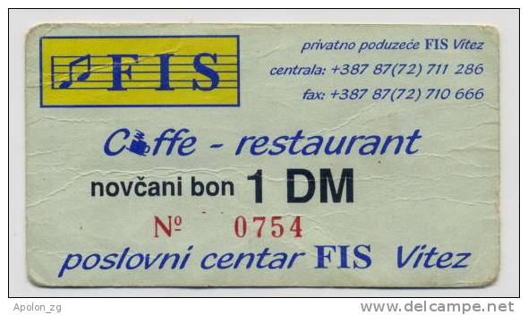 BOSNIA, 1 DM (1994) XF+ *FIS-VITEZ* War Time Local Note * BLUE COLOR - Bosnië En Herzegovina