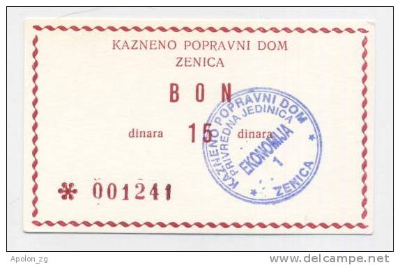 BOSNIA - BOSNIEN UND HERZEGOWINA: 15 Dinara ND(1992) UNC * KPD ZENICA - PRISON * - Bosnie-Herzegovine