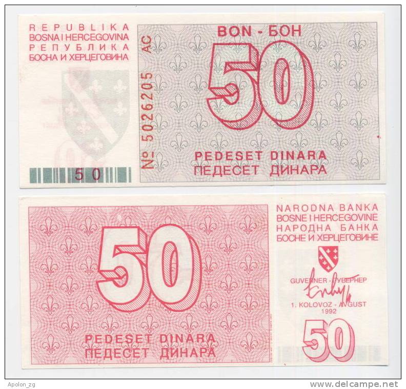 BOSNIA:  50 Dinara 1992 UNC P-23a  *SIEGE OF SARAJEVO* - Bosnien-Herzegowina