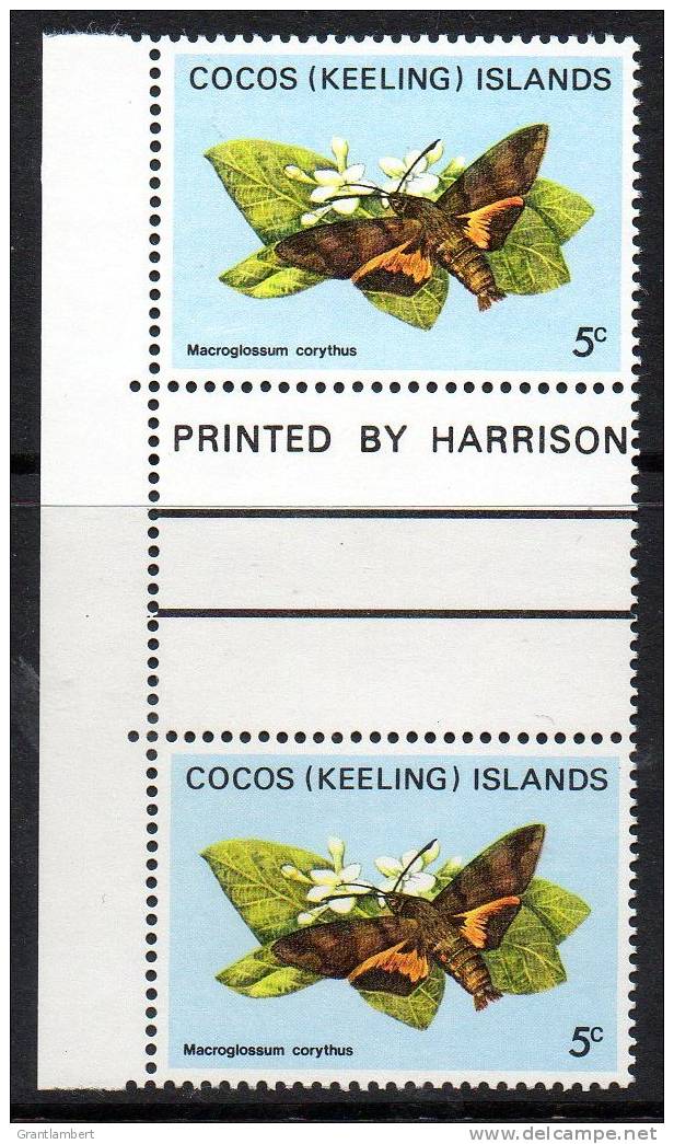 Cocos (Keeling) Islands 1982 Butterflies & Moths 5c Gutter Pair MNH  SG 86 - Cocos (Keeling) Islands