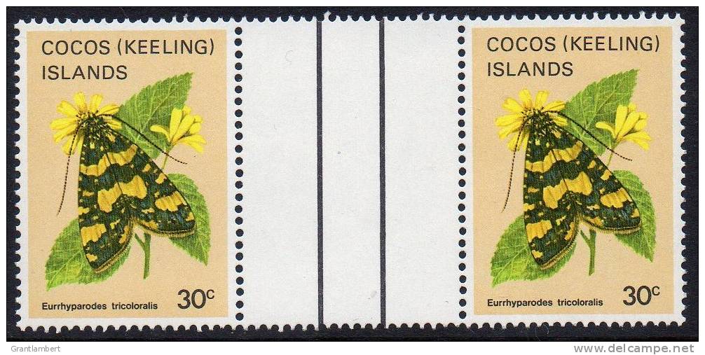 Cocos (Keeling) Islands 1982 Butterflies & Moths 30c Gutter Pair MNH  SG 90 - Cocos (Keeling) Islands