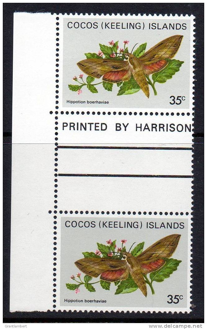 Cocos (Keeling) Islands 1982 Butterflies & Moths 35c Gutter Pair MNH  SG 91 - Cocos (Keeling) Islands