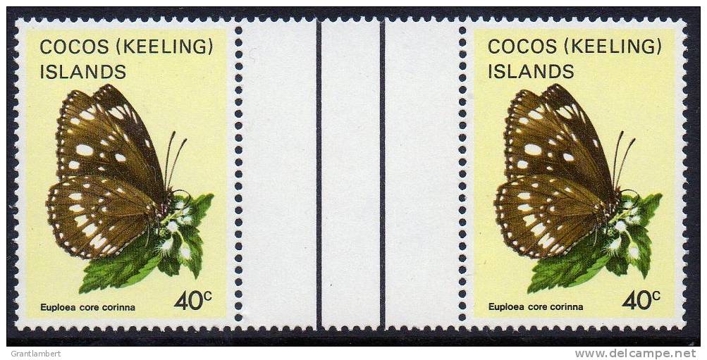 Cocos (Keeling) Islands 1982 Butterflies & Moths 40c Gutter Pair MNH  SG 92 - Kokosinseln (Keeling Islands)