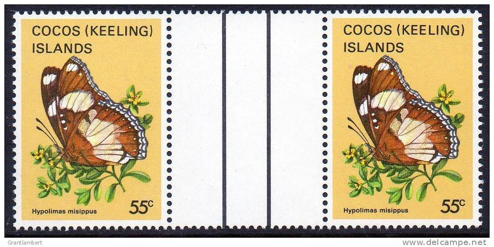 Cocos (Keeling) Islands 1982 Butterflies & Moths 55c Gutter Pair MNH  SG 95 - Cocos (Keeling) Islands