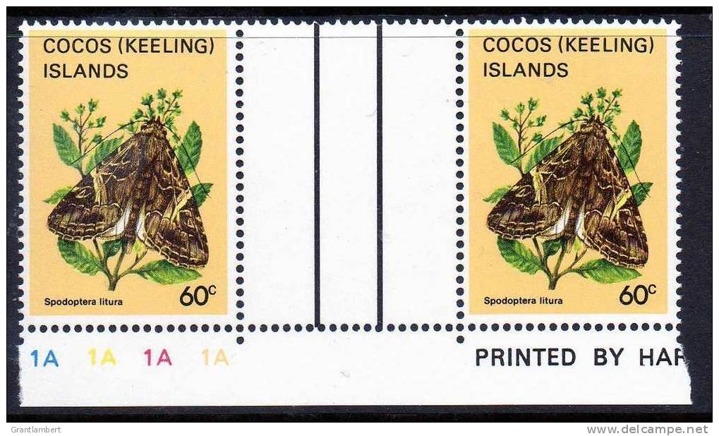 Cocos (Keeling) Islands 1982 Butterflies & Moths 60c Gutter Pair MNH  SG 96 - Cocos (Keeling) Islands