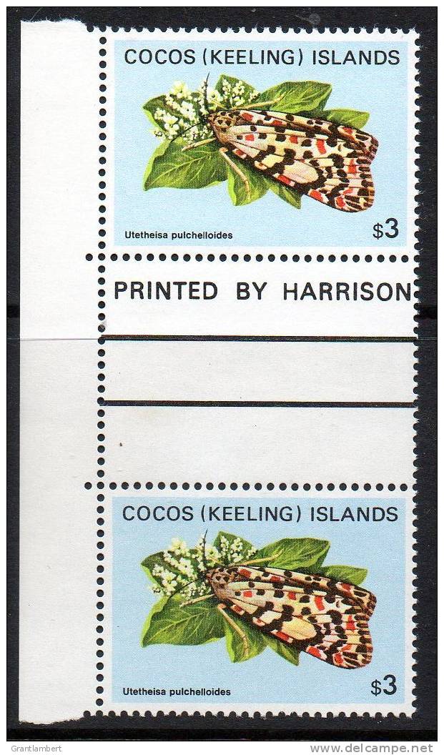 Cocos (Keeling) Islands 1982 Butterflies & Moths $3 Gutter Pair MNH  SG 99 - Kokosinseln (Keeling Islands)