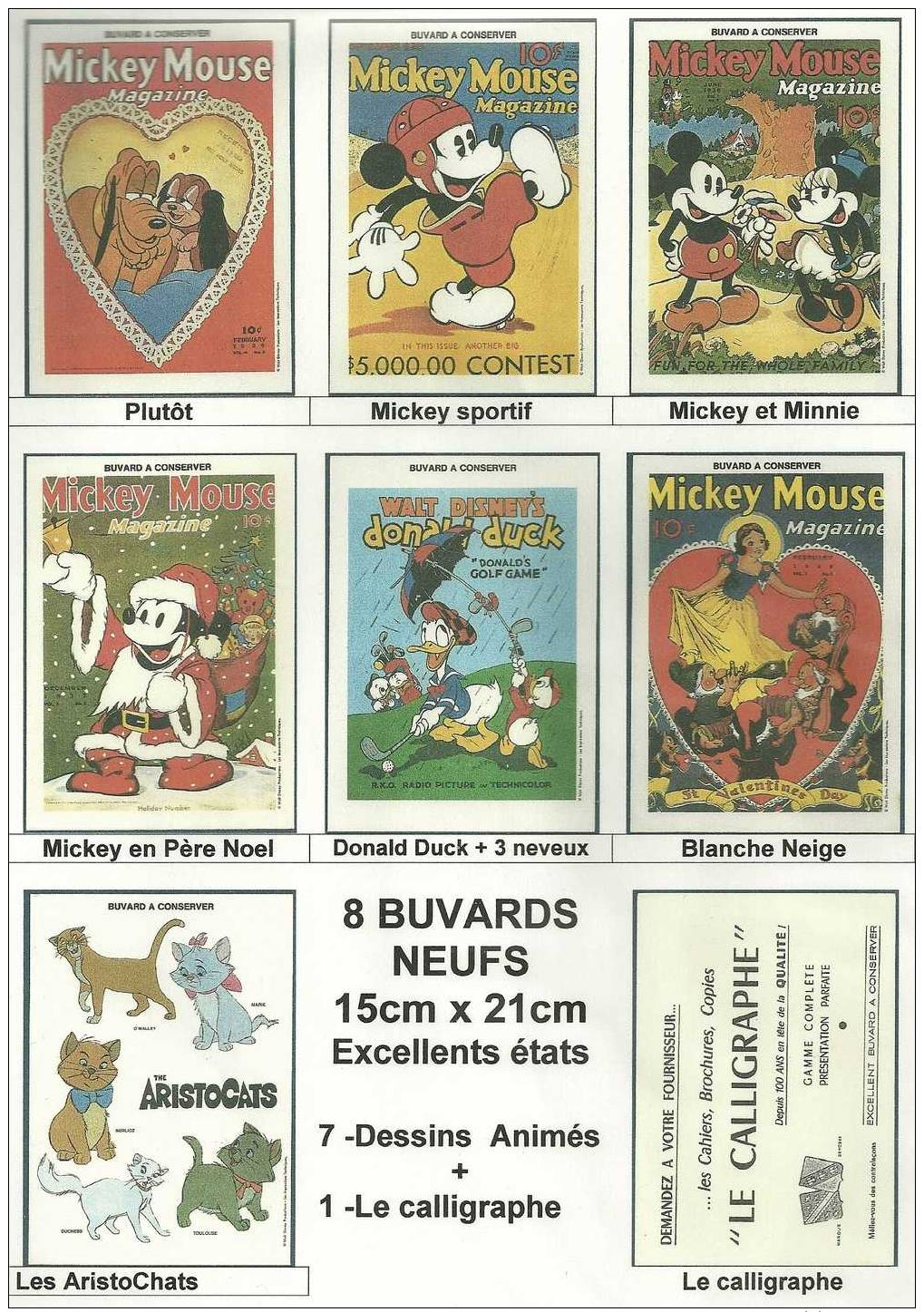 Buvard NEUF  : Lot 7 Walt Disney Différents + 1 Cadeau - Papierwaren