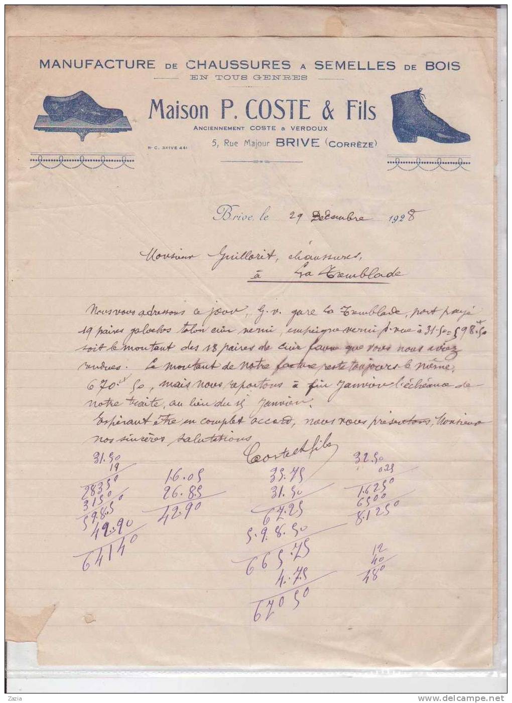 VP.163/ Correze - Brive - Coste - Chaussures - 1900 – 1949