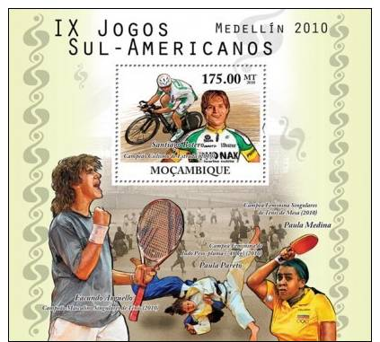 M10404b Mozambique 2010 TSouth American Games S/s Cycling Table Tenni - Cycling