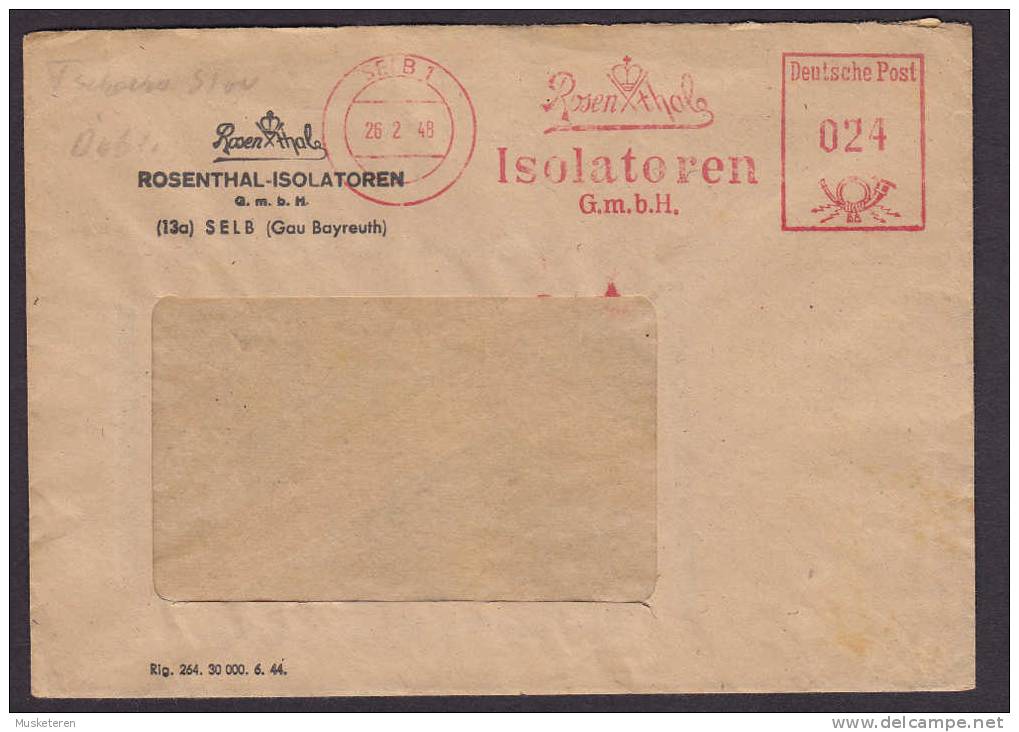 Germany Deutsche Post ROSENTHAL-ISOLATOREN G.m.b.H. SELB Meter Stamp Cover 1948 - Lettres & Documents