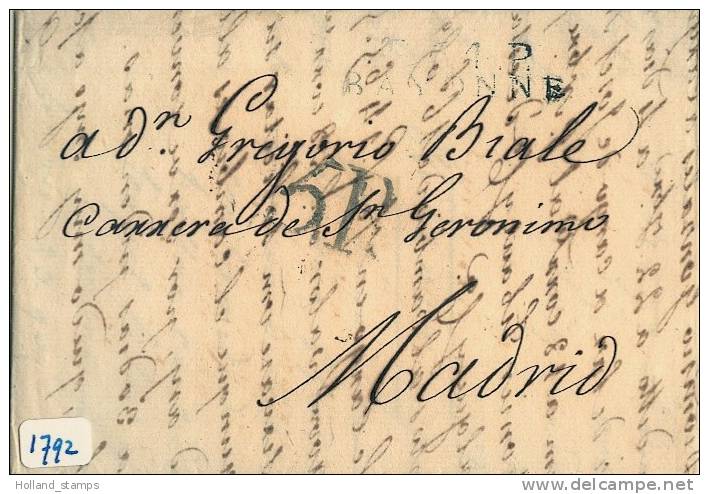 PREFILATELIE *  LETRA ESCRITA MANO A Partir De 1818 De BAYONNE DESPUÉS MADRID ESPANA (1792) - ...-1850 Prephilately